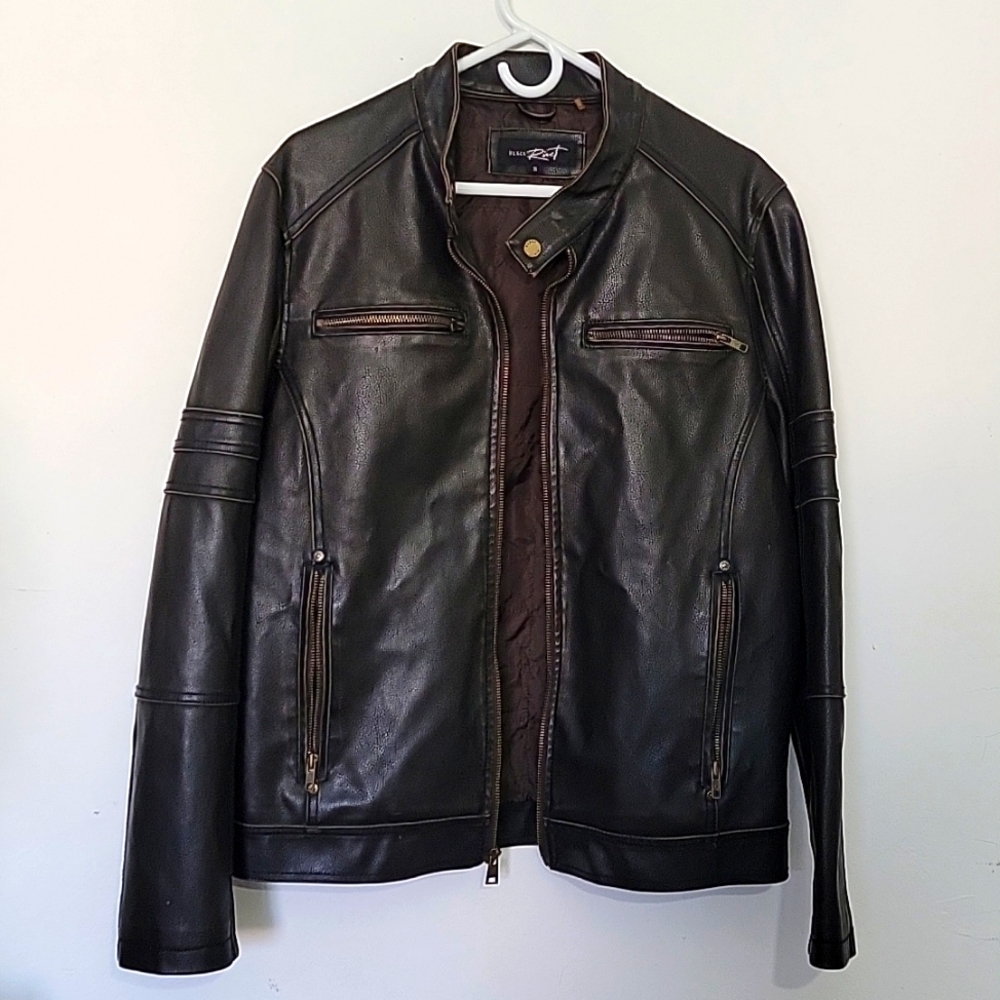 Black Rivet Distressed Brown Moto Jacket - Men's Size Small
